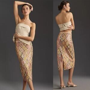 NEW Le Superbe Sundrop Sequined Lined Geometric Pattern Midi Skirt Pink Size: 2